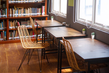 modern library or reading room with desk and chair