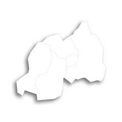 Rwanda political map of administrative divisions - provinces. Flat white blank map with thin black outline and dropped shadow.