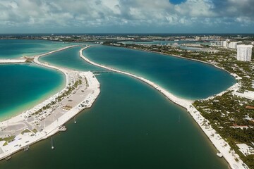 Fototapeta na wymiar aerial drone view of Miami Beach marina in South Point. Generative AI