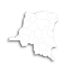 Democratic Republic of the Congo political map of administrative divisions - provinces. Flat white blank map with thin black outline and dropped shadow.