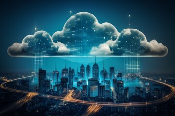 Cloud computing technology concept background, digital illustration generative AI