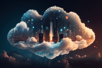 Cloud computing technology concept background, digital illustration generative AI