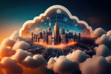 Cloud computing technology concept background, digital illustration generative AI