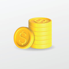 3d money coin stack icon for website, label, banner, sticker, template and logo on white background. 3d style vector illustration design. Business growth concept.
