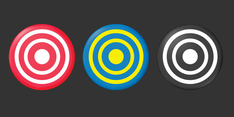 Realistic archery target set. Set of targets isolated on black background. Reaching the goal concept. Business goal. 
 3d Vector illustration.