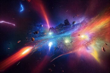 Fototapeta na wymiar Galactic space battle multicolored explosions. Generative AI