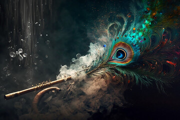 flute and a peacock feather. Generative AI