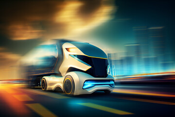 Fototapeta na wymiar next generation of logistic , transport of autonomus drive on the road , AV cargo , AV bus , auto vehicle