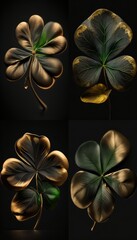 four-leaf clover. metal and enamel, on a black background.  generative AI