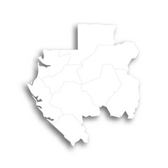 Gabon political map of administrative divisions - provinces. Flat white blank map with thin black outline and dropped shadow.