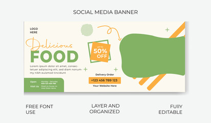 Restaurant Social Media Post Banner Template. Food Social Media Banner Cover Photo.
