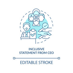 Inclusive statement from CEO turquoise concept icon. DEI initiative for workplace abstract idea thin line illustration. Isolated outline drawing. Editable stroke. Arial, Myriad Pro-Bold fonts used