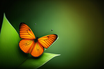 Fototapeta na wymiar Nature view of beautiful orange butterfly on green nature, animals, insects, Generative AI