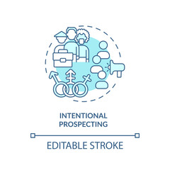 Intentional prospecting turquoise concept icon. Diversifying pipeline of candidate abstract idea thin line illustration. Isolated outline drawing. Editable stroke. Arial, Myriad Pro-Bold fonts used
