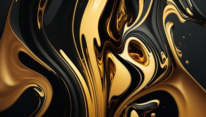 abstract background, black and gold acrylic liquid artistic paints.Generative AI