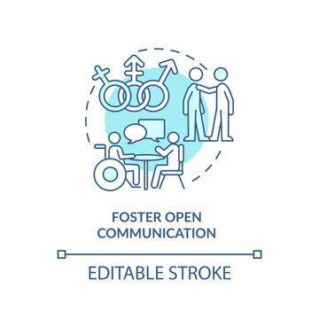 Foster open communication turquoise concept icon. Making DEI efforts efficiency abstract idea thin line illustration. Isolated outline drawing. Editable stroke. Arial, Myriad Pro-Bold fonts used