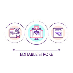 Social media advertising loop concept icon. Create content to attract customers. E commerce development abstract idea thin line illustration. Isolated outline drawing. Editable stroke. Arial font used