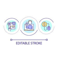 Pay per click program loop concept icon. Digital marketing instrument. Online advertising campaign abstract idea thin line illustration. Isolated outline drawing. Editable stroke. Arial font used