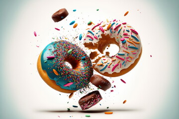 donuts crash, white background, Made by AI,Artificial intelligence