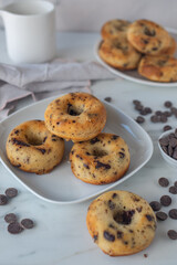 sweet home made chocolate chip donuts on a table