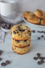 sweet home made chocolate chip donuts on a table