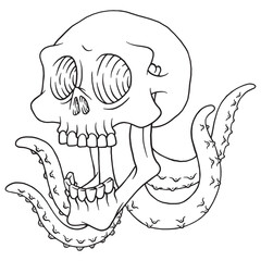 coloring illustration of skull squid mascot 