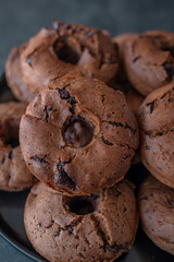 sweet home made chocolate chip donuts on a table