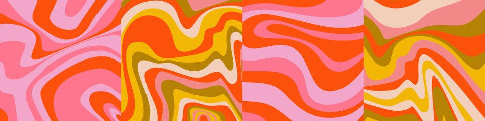 Psychedelic trippy y2k set retro background swirl. Simple vector illustration. Groovy wave print. Vintage background. Psychedelic groovy spiral