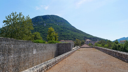 Fototapeta na wymiar View of the Walls of Ston city, the longest stone wall in Europe on the Peljesac peninsula, Croatia