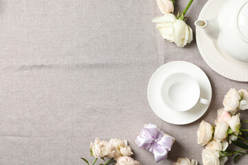 Concept of spring season table setting, space for text