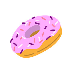 Donut with pink glaze on a light background. Tasty vector illustration