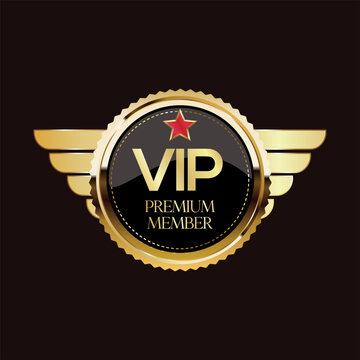 Golden badge VIP premium member design isolated on black background 
