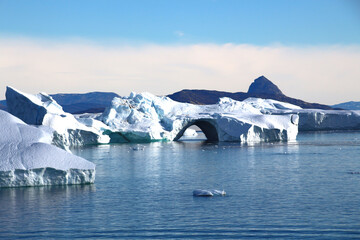 Greenland, icebergs in Uummannaq Fjord the large fjord system in the northern part of western...