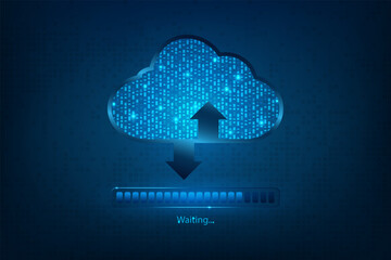 cloud data digital with download or upload progress. online storage global technology