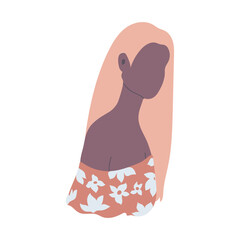 Dark skin woman with blonde hair.