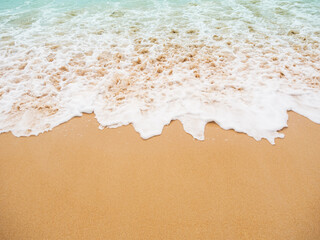 Wave on Sea Beach at Coast,Splash Water Texture on Sand,Tropical Nature Shore for Tourism Relax Vacation Travel Summer Holiday,Beautiful Seascape Free Space.