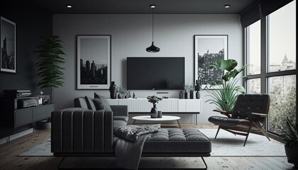 modern and minimalistic living room. Generative AI