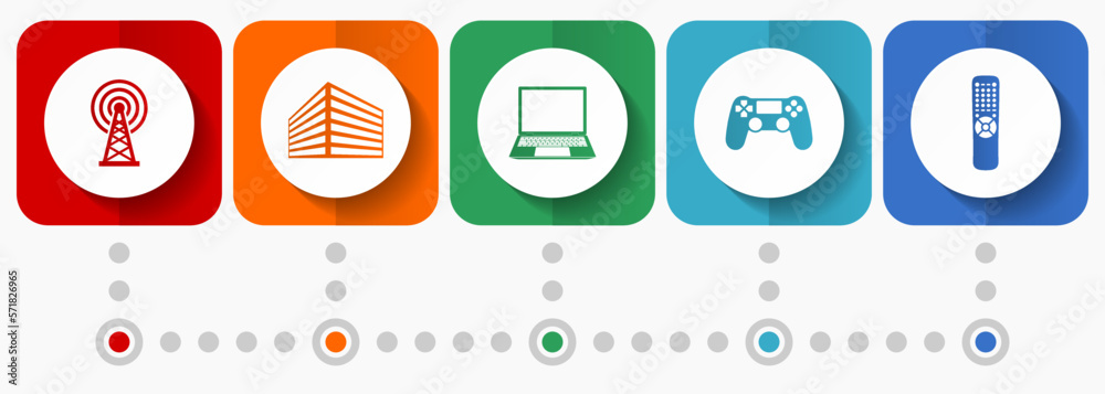 Poster technology vector icons, communications flat design web buttons collection, business concept infogra