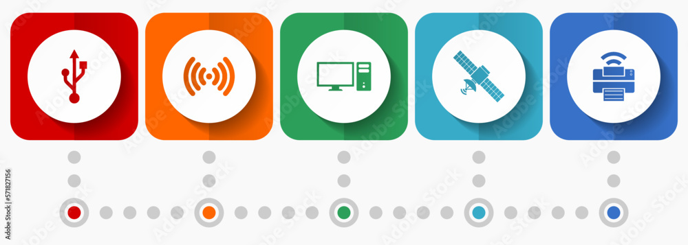 Poster technology vector icons, communication flat design web buttons collection, business concept infograp
