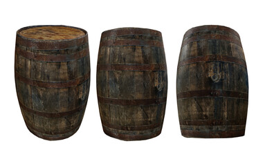 3d rendering old wooden barrel perspective view