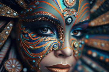 Fototapeta premium Festive face mask for carnival celebration, generative ai