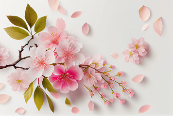 Fototapeta na wymiar Beautiful spring pink apple blossom on white background created with AI