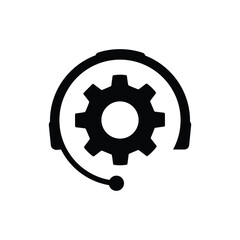 Tech support, call center or gear with headphones icon on an isolated white background. EPS 10 vector.