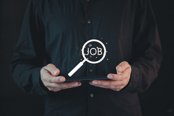 job search concept, man browsing work opportunities online using job search computer app. find your career.