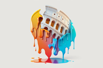 melting dripping plastic forming colosseum in rome, italy, generative AI