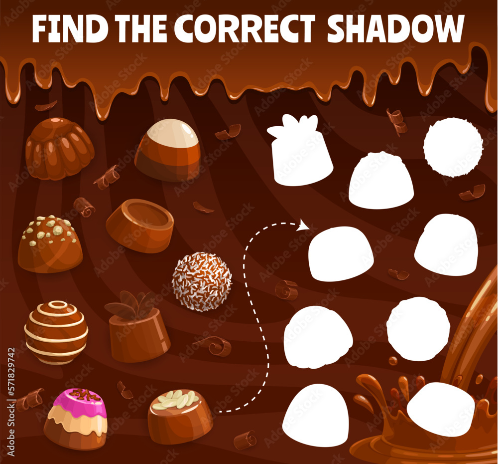 Poster find the correct shadow of chocolate candy game