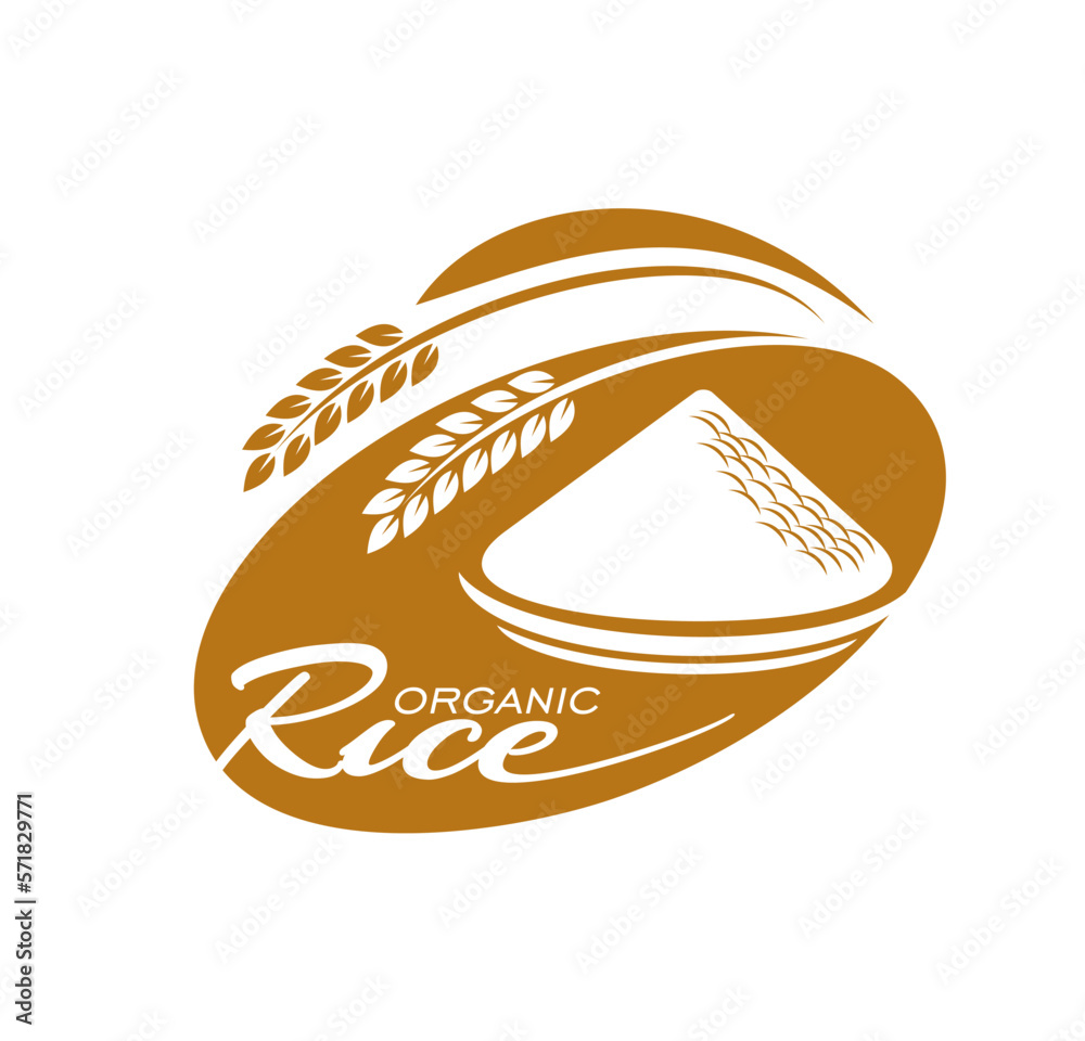 Sticker Organic rice farming, natural food product icon