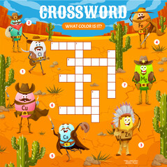 Crossword quiz grid, cartoon cowboy vitamins