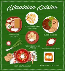 Ukrainian cuisine meals menu with traditional food