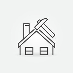 Roof Repair vector House with Hammer concept linear icon